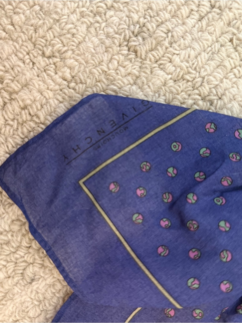 Givenchy Blue Cotton Accent Scarf with Pink and Green Dots - Picture 2 of 5